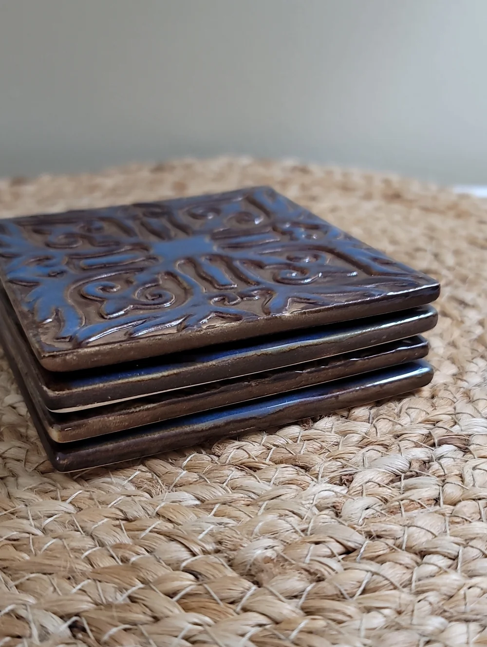Embossed Ceramic Tile Coasters - Set of 4